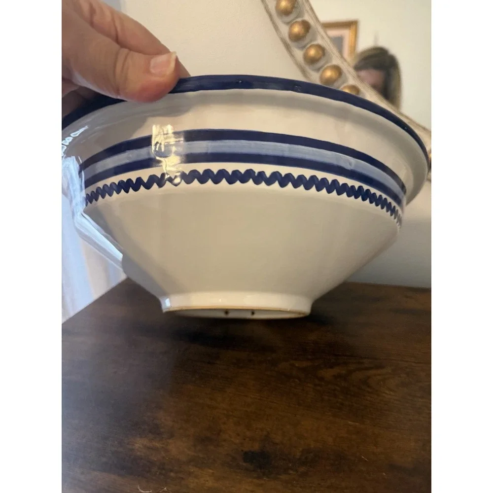 Vintage Ceramica De La Cal Spain Blue White Bird Pottery Bowl 12